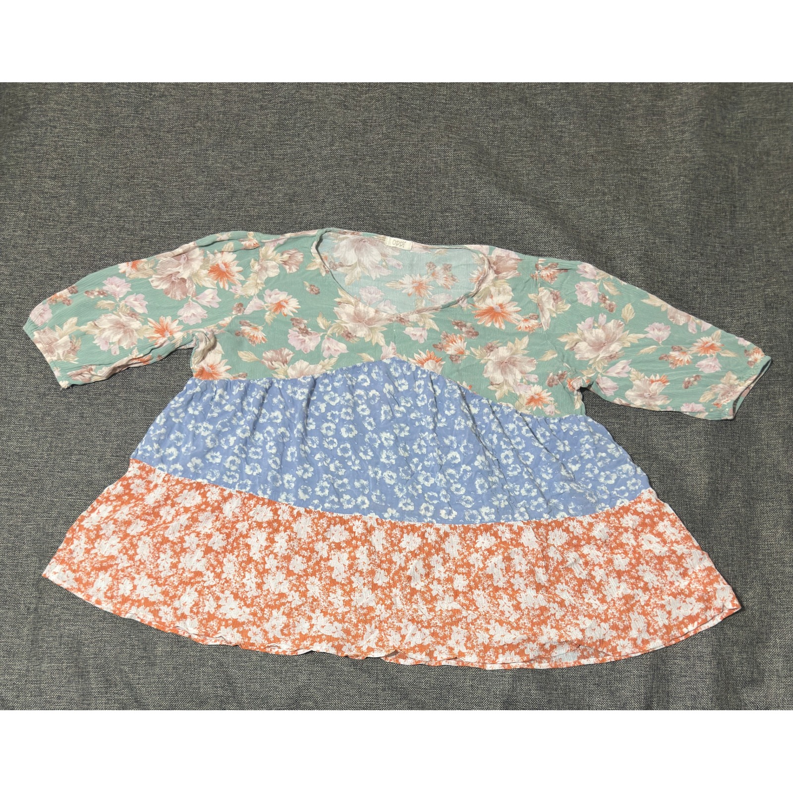 Oddi Women's 2xl Floral Tiered Babydoll Top T63641p Boho Mixed Print Blouse